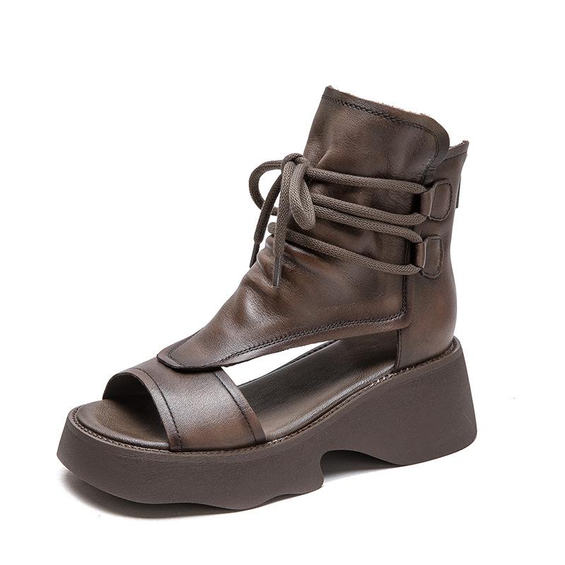 Sandali con Plateau Perforato a Bocca di Pesce Estivi Stile Retrò Suola Chunky Stivali Casual da Donna