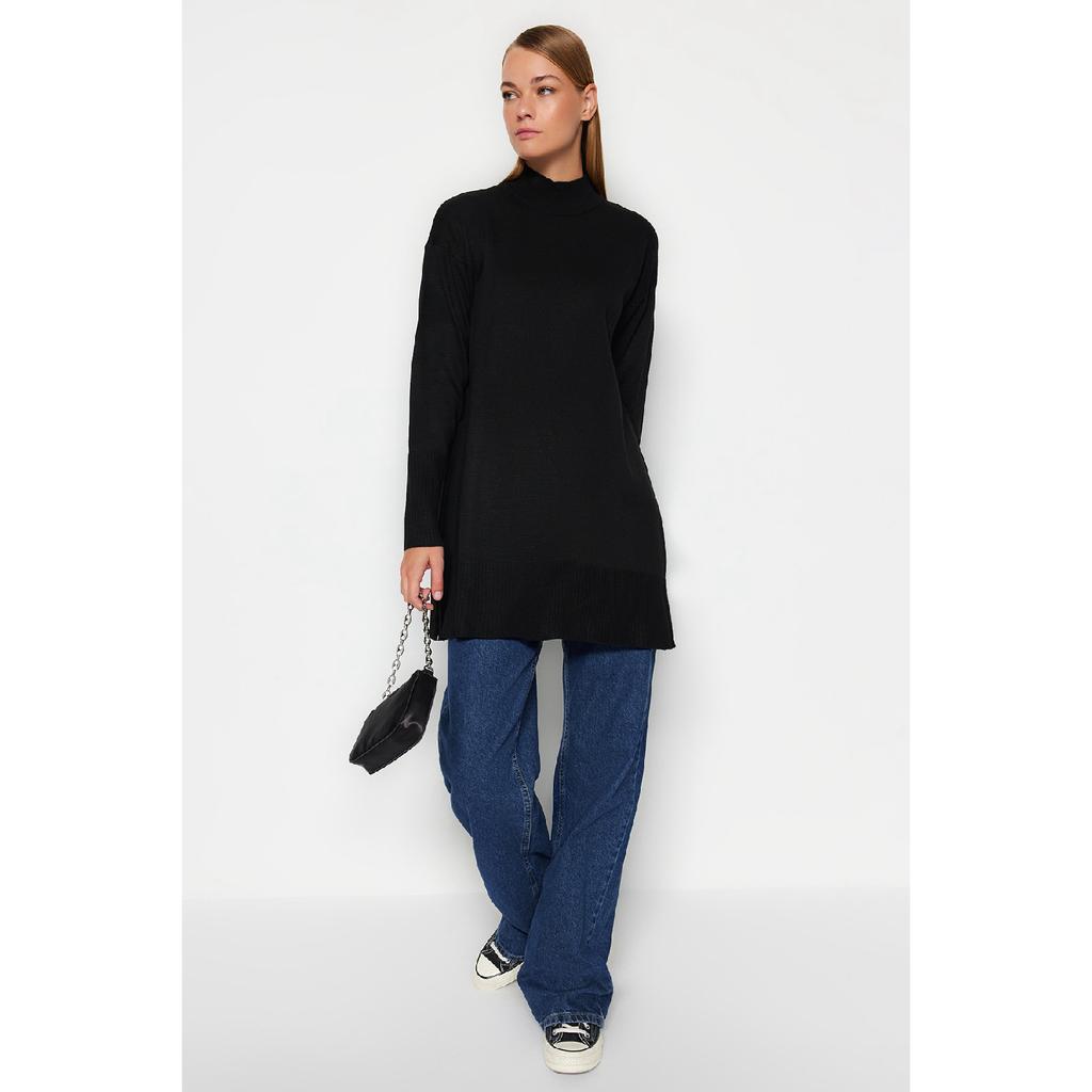 Pulover de tricotaje verde închis cu guler ridicat Tctaw24ak00007