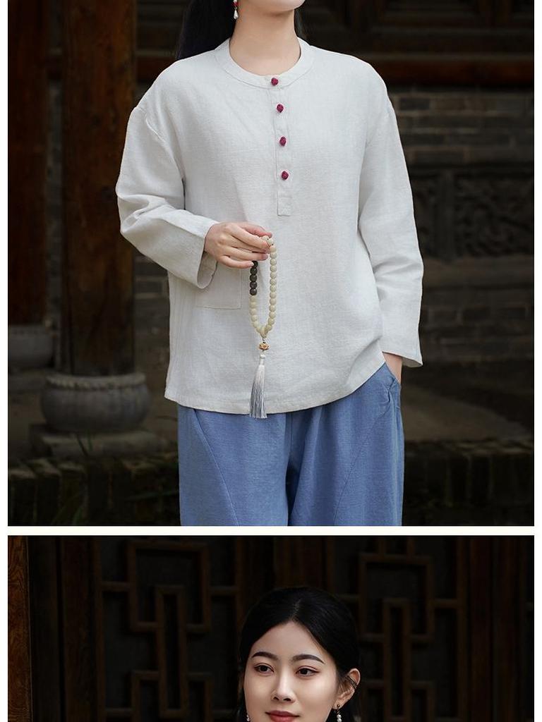 Women's Spring-Summer Ramie Zen Practice Top - Chinese Retro Style
