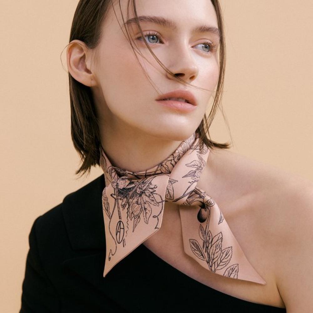 Avvina Pelle Long Twilly Silk Scarf   Apricot Beige Single option