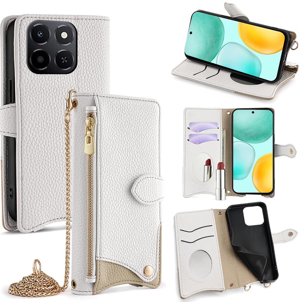 For Honor X6c 4G Leather Case Wallet Stand Cover Irregular Tail Style with Chain Strap