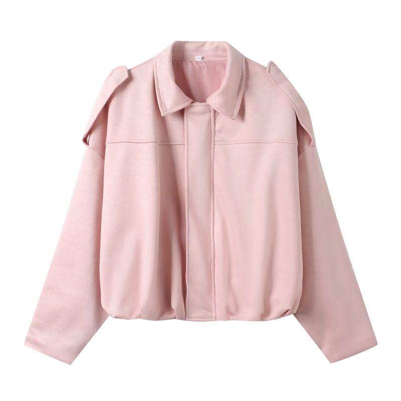 

Для Новой Осенней Женской Одежды 2025 Модный Стиль Модная Универсальная Замшевая Текстура Лацкан Куртка Пилот Верхняя Одежда Pink L
