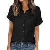 Dámská módní barevná límcová košile s krátkým rukávem, kapsou na knoflík, ležérní volný top