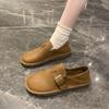 Fashion New Style Luxury Leather Women Shoes Spring Retro Round Head Casual Flat Rubber Bottom Belt Buckle Women's Single Shoes