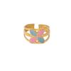 European & American 18K Gold Plated Stainless Steel Flower Resin Open Ring