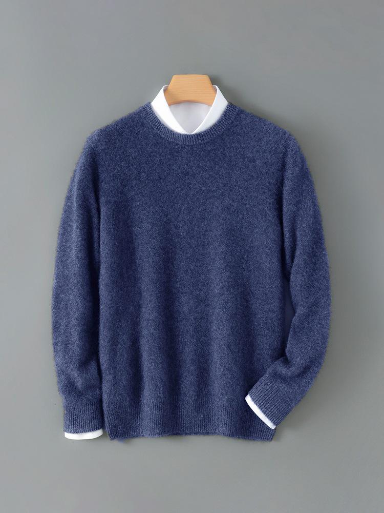 Men's Autumn/Winter Pure Wool Round Neck Thick Knit Sweater Pullover