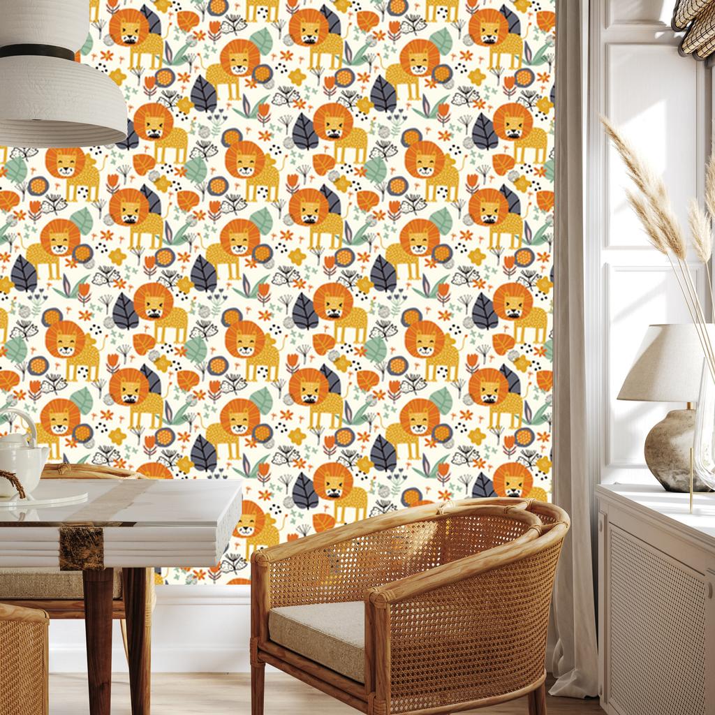 Lions Leaves Flowers and Plants Wallpaper for Living Room and Bedroom 50x1000