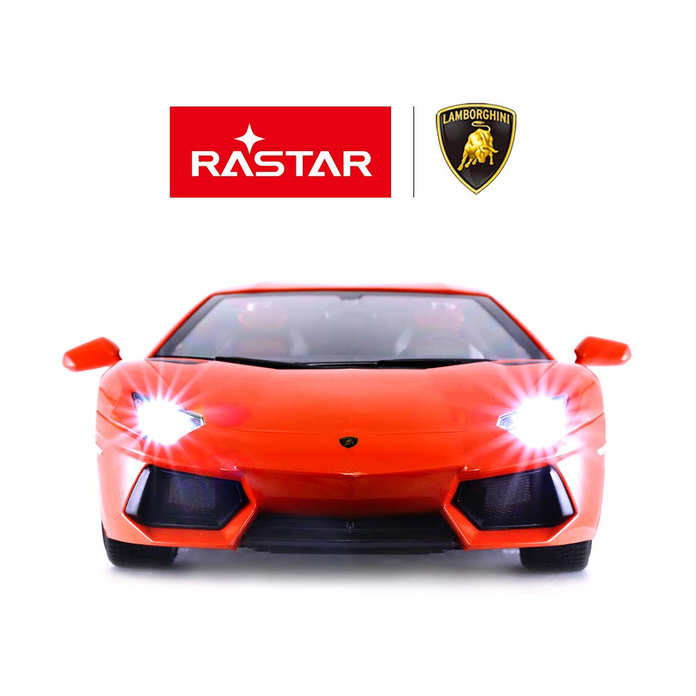 RASTAR Lamborghini RC Toy Lamborghini Aventador Remote Control Car with Illuminating Headlights and Car, Car, 114 LP700-4 Taillights, Orange, 2.4GHz