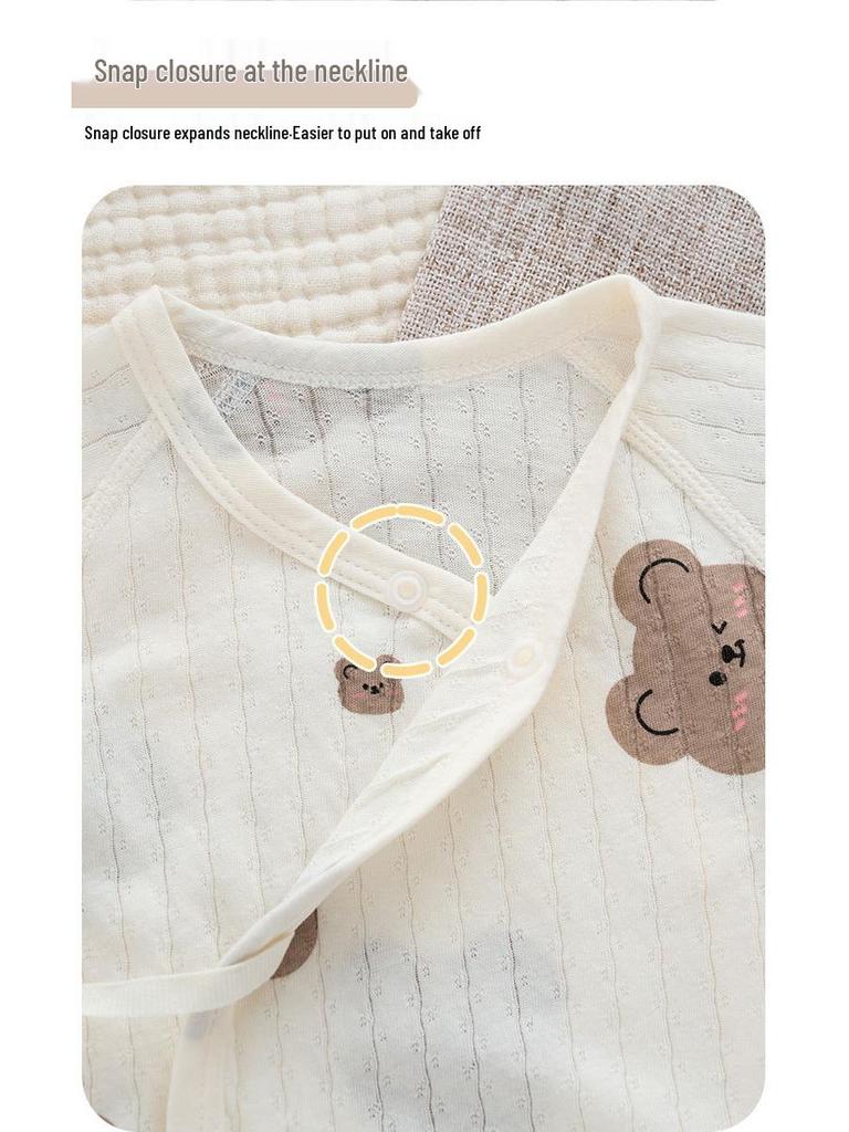 Newborn Ultra-Thin Cotton Long-Sleeve Romper with Belly Protection - Breathable, A-Class, Perfect for Summer and Air-Conditioned Spaces.
