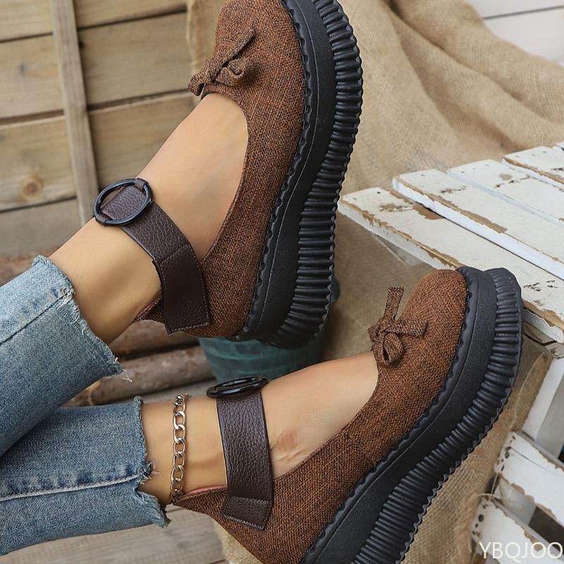 Fashion Thick soled shallow mouth single shoe for women in spring  summer new butterfly bow round toe simple comfortable women's shoes