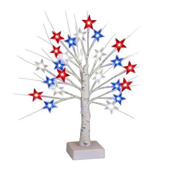 

Independence Day LED Star Tree Decoration 18/24-Inch Patriotic Tabletop Light with 24 Red White Blue Stars 8 Modes Timer USB 45cm разноцветный