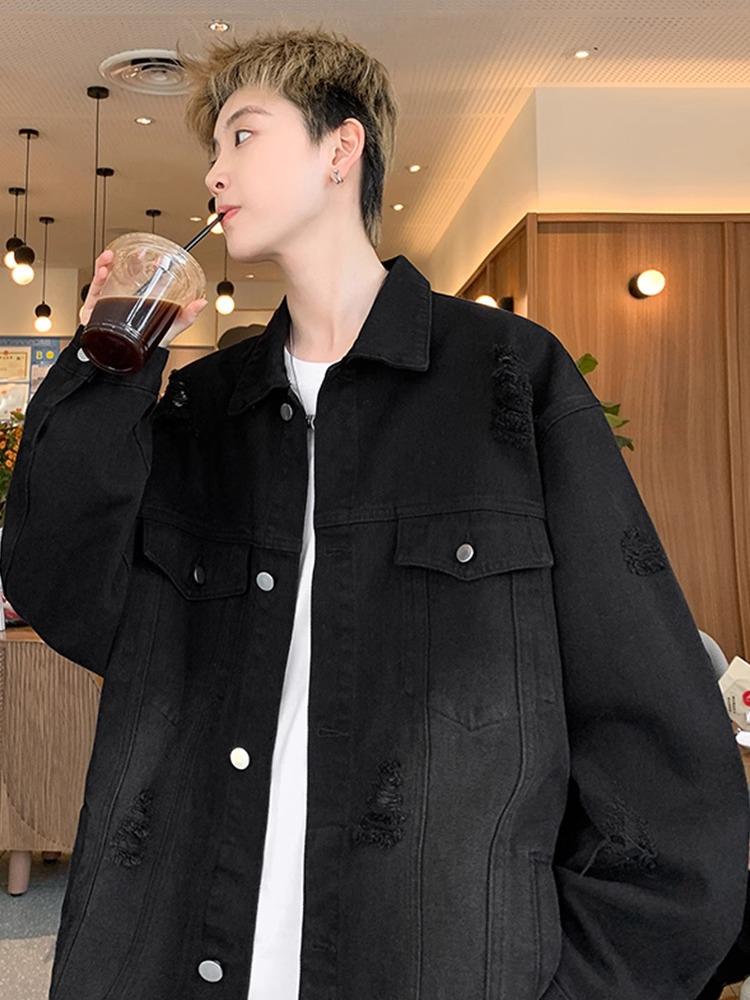 Men's Trendy Ripped Denim Jacket - Handsome American Retro Style for Spring and Autumn