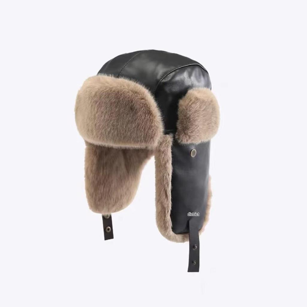 Unisex Winter Windproof Leather Aviator Hat with Warm Ear Protection