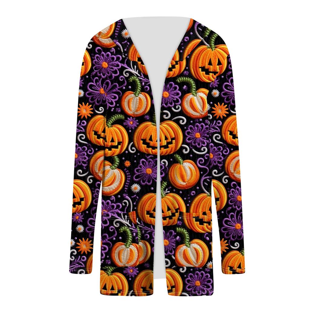Dámská móda ležérní halloweenská bunda s dlouhým rukávem a středně dlouhým kardiganem