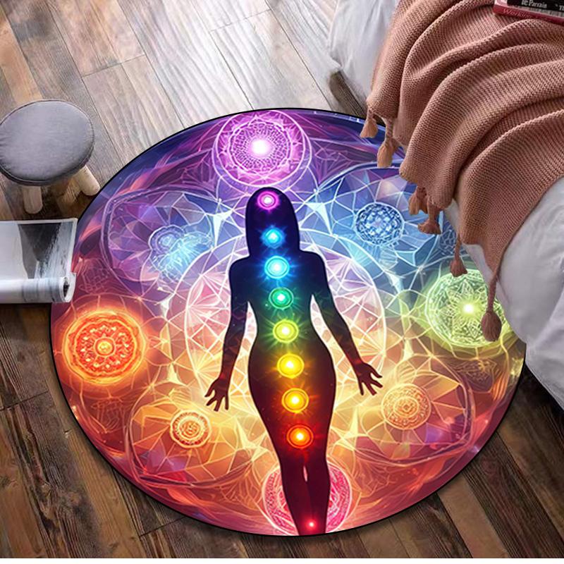Lotus Meditation Circular Rug Office Decorative Carpet For Living Room Bedroom Door Mat Floor Carpet Computer Chair Area Rug Viking Theme Decor
