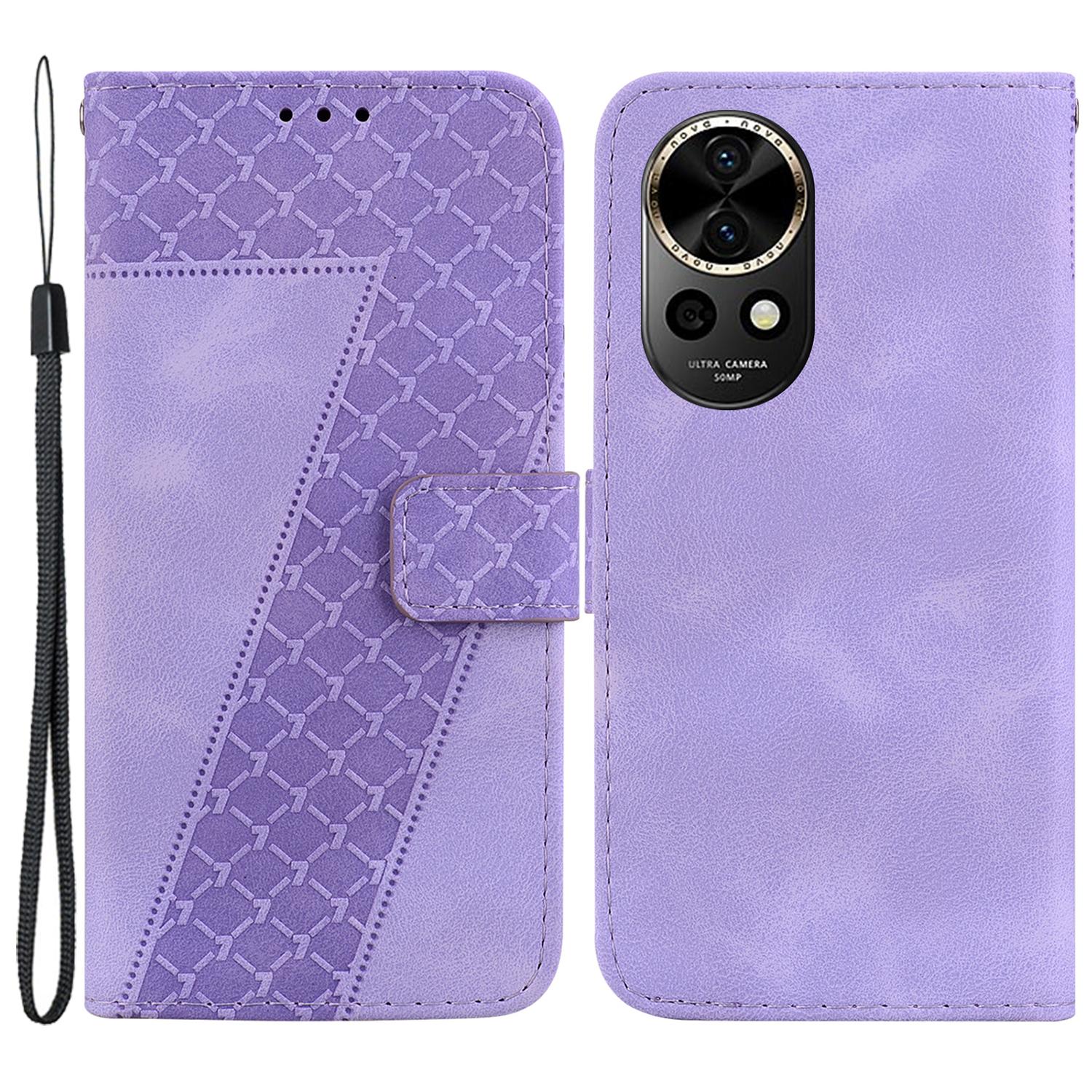 

For Huawei nova 12 5G Wallet Case 7-Shaped Pattern Leather Phone Cover Purple
