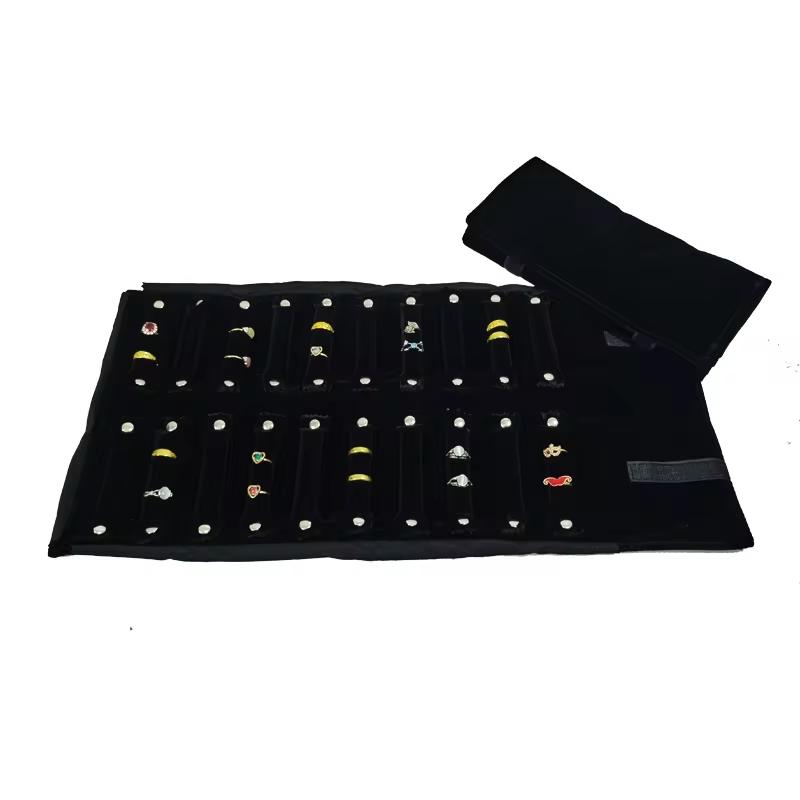 High-quality All-black Velvet Jewelry Storage Display Serie Roll Bag Ring Earring Necklace Watche Portable Storage Display Bag