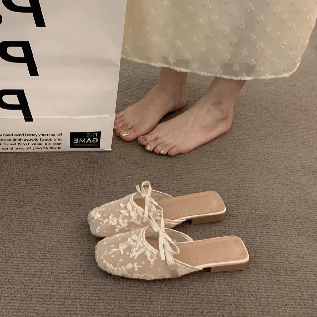 Französische Nische Nude mit Rock Tasche Kopf Sandalen Mädchen Sommer sanft Fee Abendbrise Halbschuhe