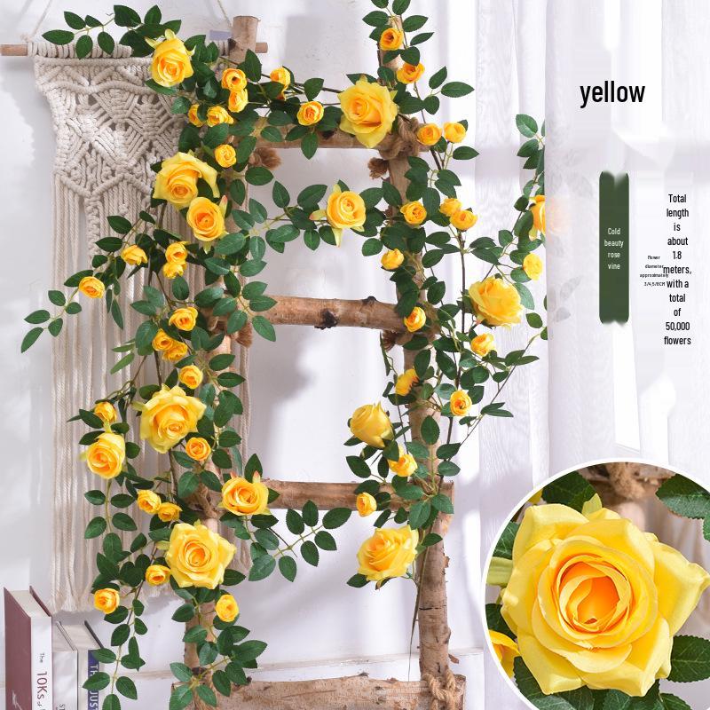Artificial Rose Vine for Wall Hanging and Air Conditioner Wrap, Decorative Dense Greenery