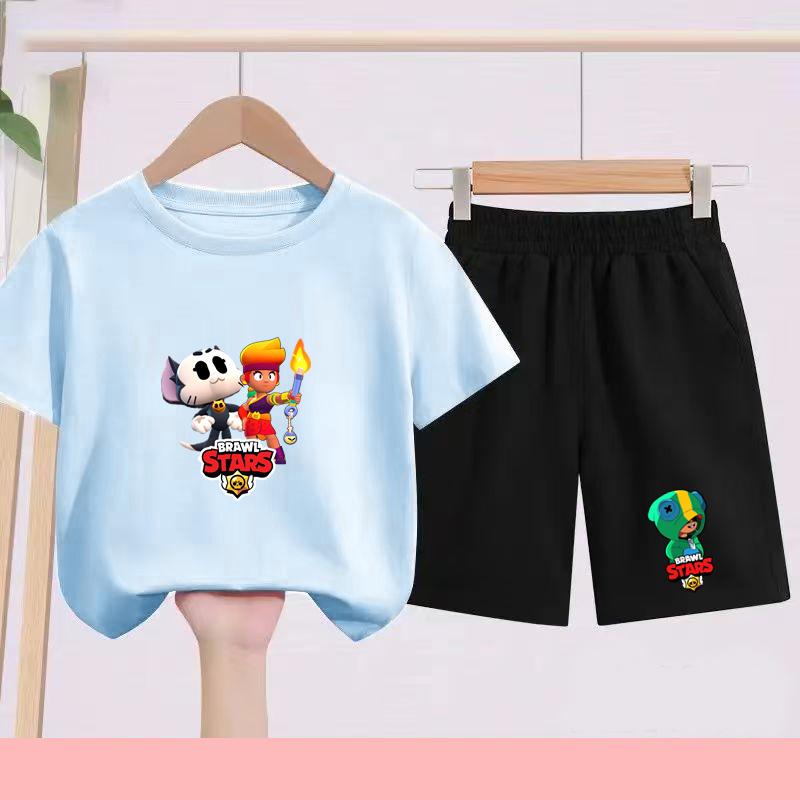 Children's Set - Disney Print Summer Boys' and Girls' Sports T-Shirts, Casual Short-Sleeved Shorts Set, 2-piece, for Ages 2-13