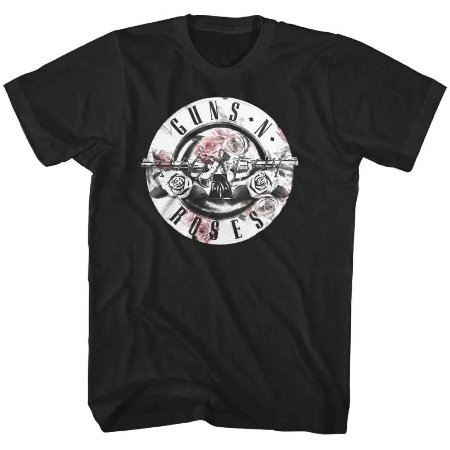 Guns N Roses Floral Fill Bullet Logo T Shirt Mens Rock Music Classic Band Black  mens t shirts harajuku XXXXXL разноцветный