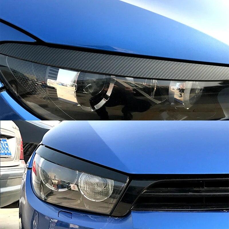 Pair Gloss Black/Carbon Fiber Front Headlight Eyelid Eyebrow Trims For VW Scirocco R GTS 2008 2009 2010 2011 2012 2013-2017