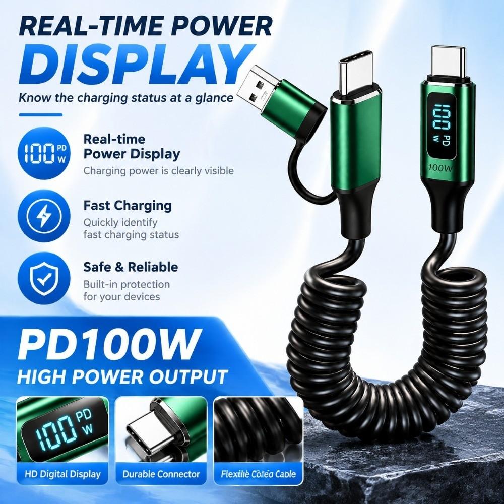 Data Transfer Digital Display Cord 100W Fast Charging Charging Line Laptop Charging