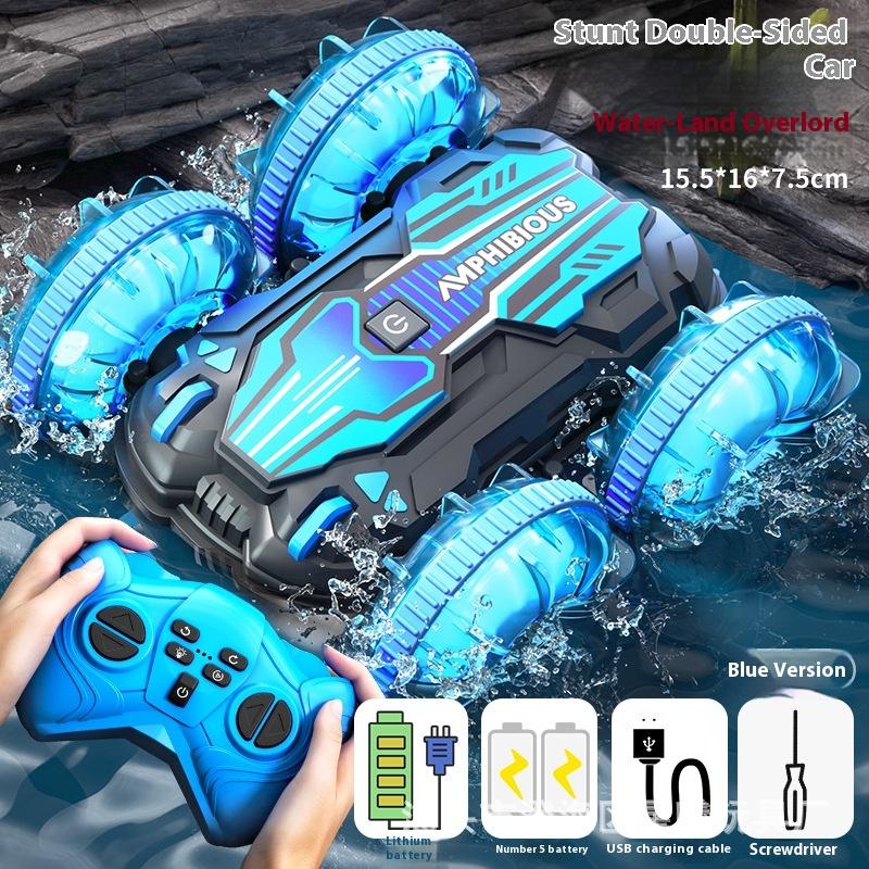 New Transparent Double-Sided Stunt Car Amphibious Four-Wheel Drive Lighting 2.4g Children'S Remote Control Car Toy Car Gift