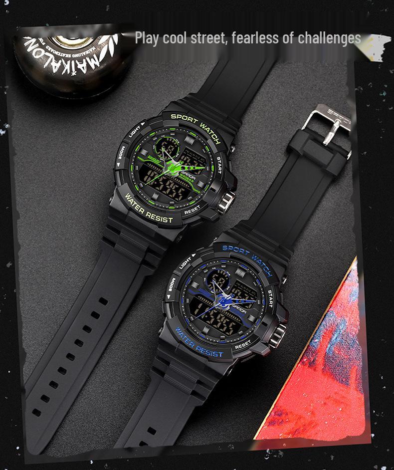 SANDA Men's Outdoor Sports Luminous Waterproof Dual Display Multifunctional Electronic Watch