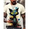 Men's Summer Casual Short Sleeved T-shirt with Realistic Cat Pattern Print