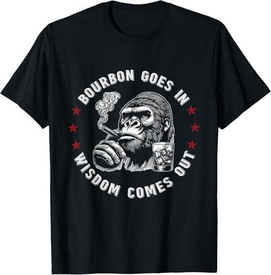 Bourbon Goes In Wisdom Comes Out Funny Monkey Whiskey Lovers Unisex T-Shirt