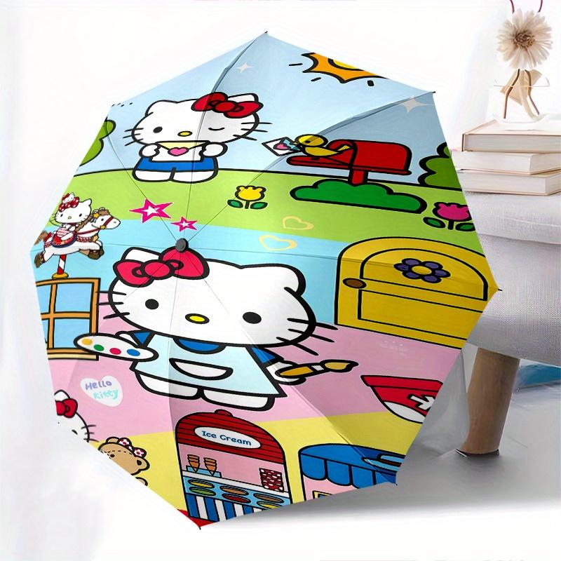 Hello Kitty,Painting Automatic Folding Umbrella-Simple 8-Rib Design, Bright Cartoon Pattern, Durable Iron Frame, Suitable For Travel, Outdoo