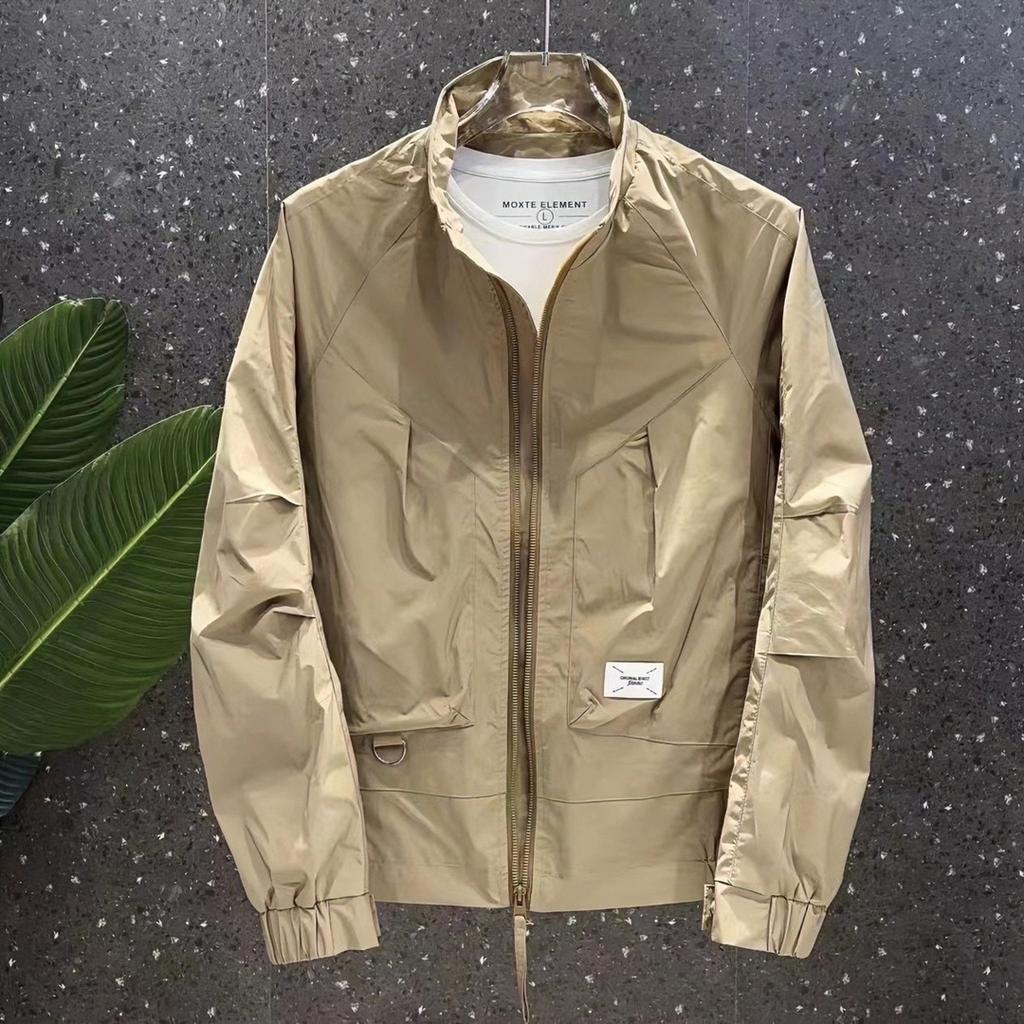Men's Spring and Autumn Breathable Casual Sports Jacket Stand Collar Solid Color Loose Top