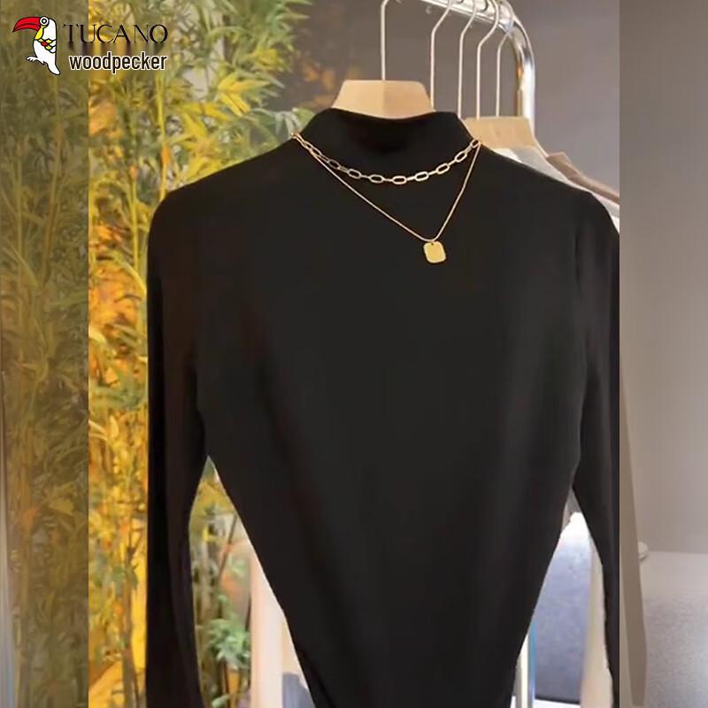 Woodpecker Women's Autumn Mock Neck Pleated Long-Sleeve T-Shirt