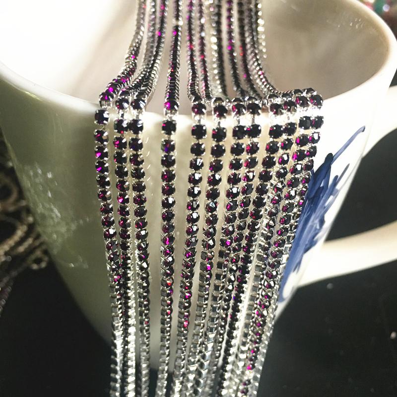 1-Row 1 yard SS6(2mm) Cystal Rhinestone Trim Close Cup Chain Claw DIY Jewelry Making