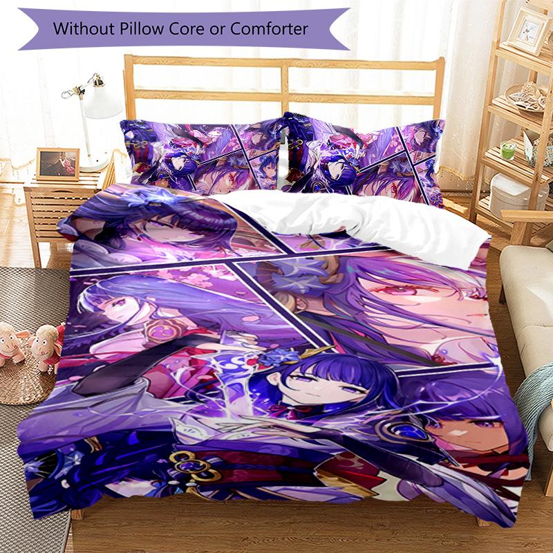 3pcs Genshin Impact characters8 pattern bedding set duvet cover set includes duvet cover &pillowcases, perfect all season bedroom decoration & gift