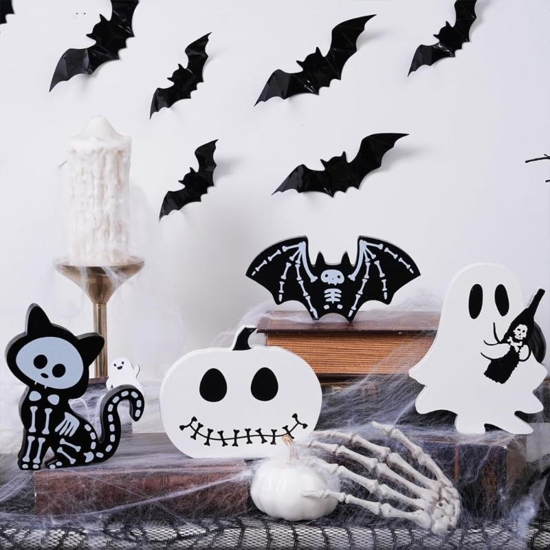 Plastic Halloweens Skull Ornaments Set Of 4 Shatterproofs Indoor Outdoor Decorative Accent