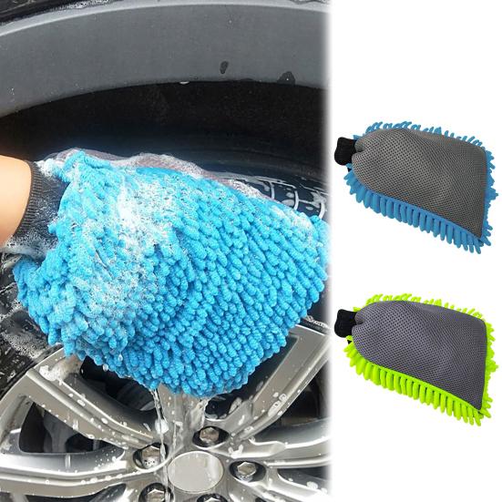 Breathable Mesh Cleaning Gloves Chenille Microfiber Car Wash Mitts with Elastic Cuffs, Scratch-Free Detailing Gloves, Double High Foam