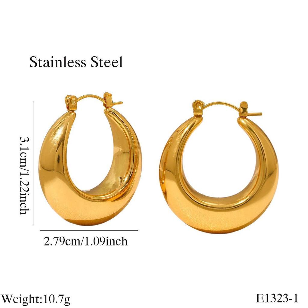 Stainless Steel Hollow Earrings for Women - Fashionable 18K Gold Simple Round Design, Versatile and Trendy Style.