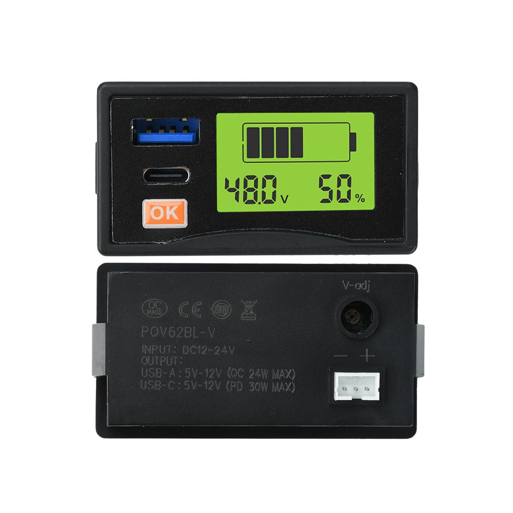 Battery Monitor Dc12 24V Lcd Voltmeter 30W Pd Qc Fast Charging For Lead Acid Ternary LiFePO4 Battery Custom Calibration
