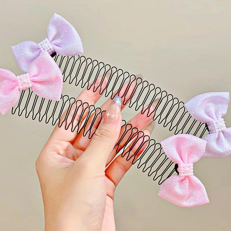 Children Sweet Bowknot Hair Comb Clip New Trendy Elastic Hair Clips Hairpins Barrettes For Girls Baby Hair Accessories Headbands