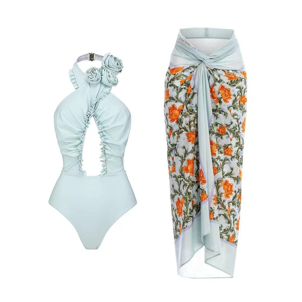 2024 Fashion Floral Bikini Set & Sun Protection Beach Dress