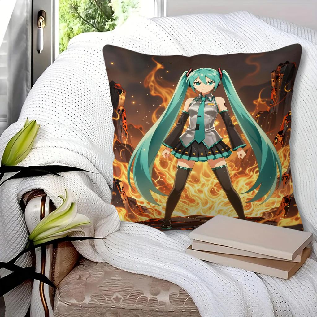 Hatsune Miku Throw Pillow, Anime Cushion, Accent Pillow, Includes Pillow Core, Digital Print, 18 Inch, For Sofa Bedroom Decor