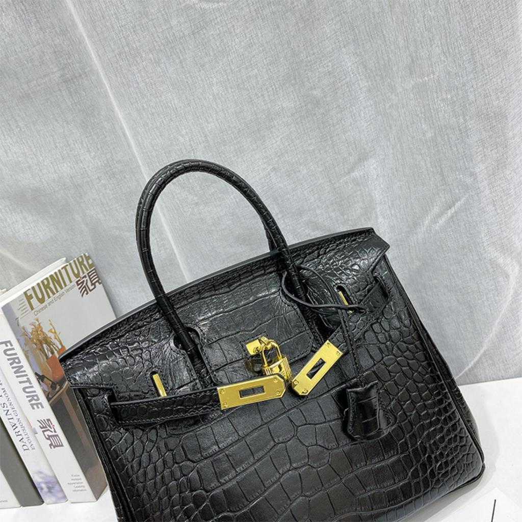 Platinum bag 30 inch crocodile pattern first layer cowhide genuine leather European and American foreign trade large-capacity hand bag cross-border