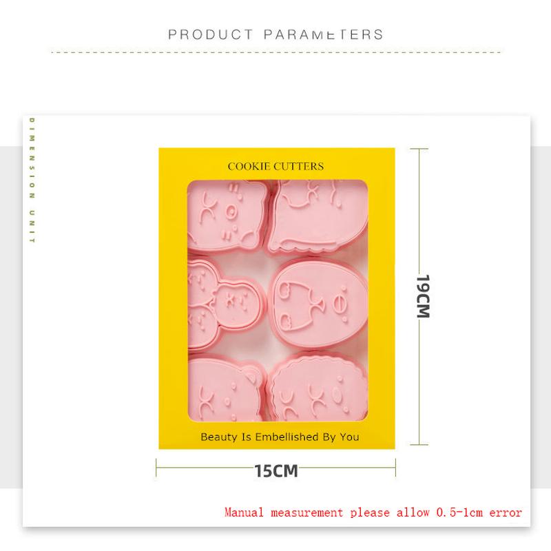 6Pcs/Set DIY Cartoon Biscuit Mould Christmas Cookie Cutters 3D Cartoon Cookie Stamp Plastic Baking Mould