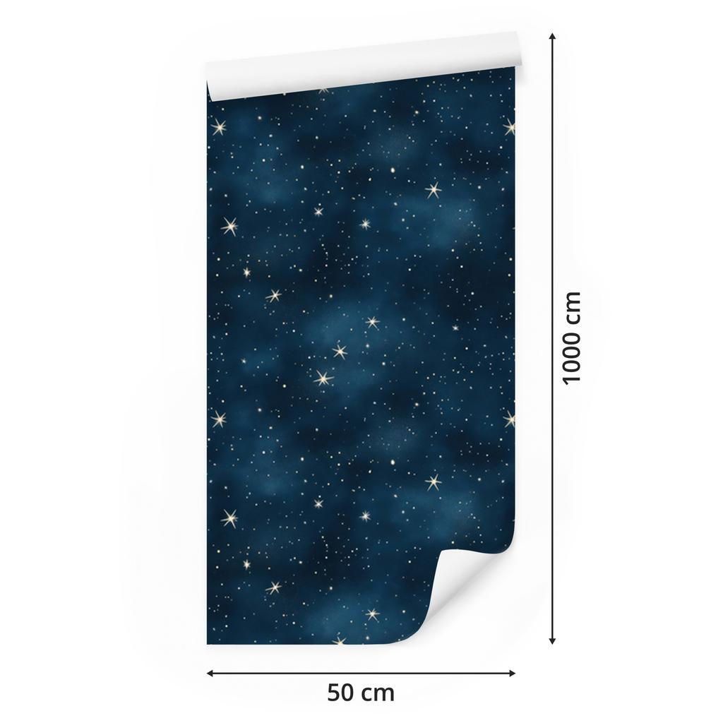 Navy and Turquoise Wallpaper Watercolor Galaxy, Soft Forms 50x1000