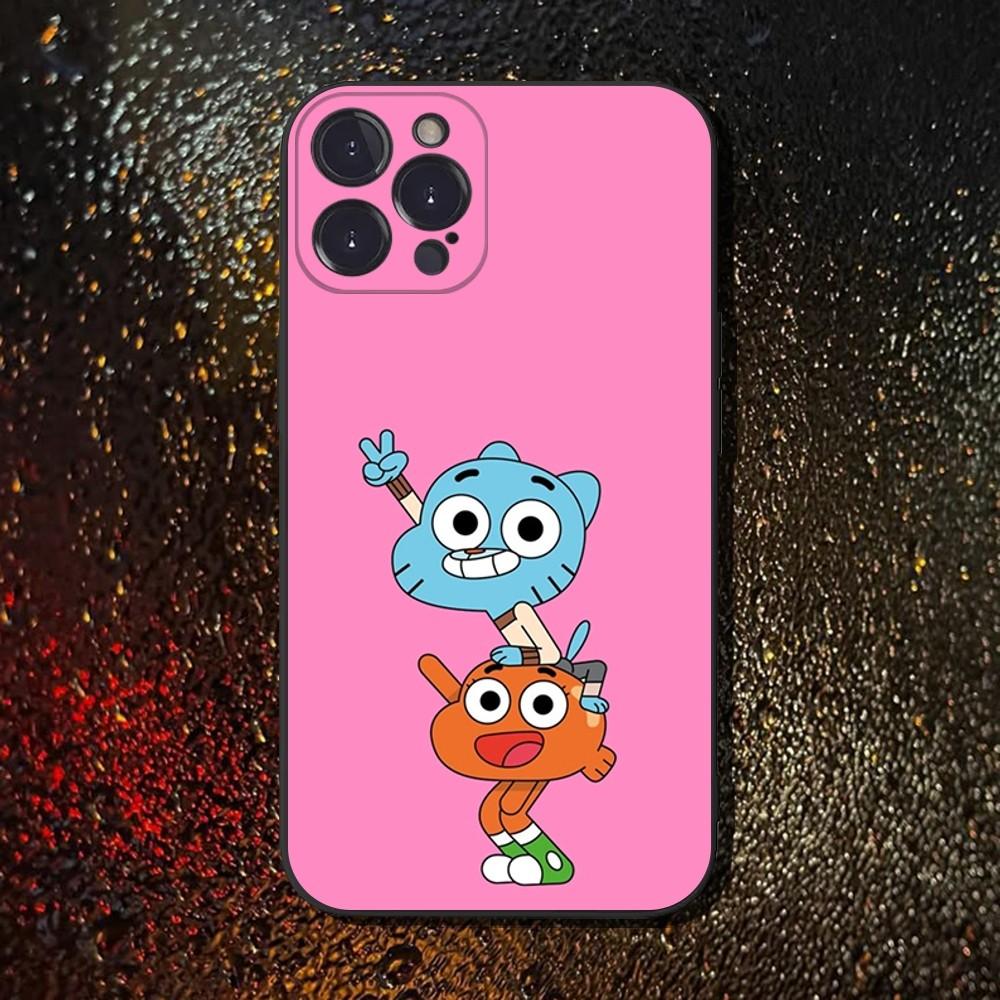 

G-Gumball and D-Darwin Phone Case For iPhone 16,15,14,13,12,11 Plus,Pro Max,XS,X,XR,SE,Mini,8,7,Soft Silicone Black Cover iPhone15