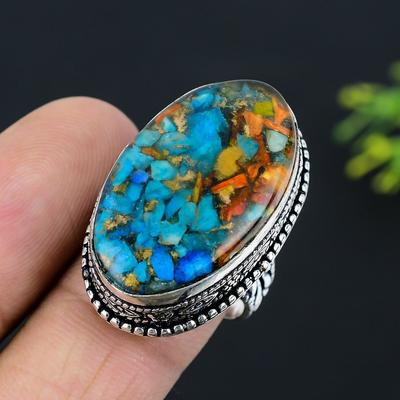 Natural Spiny Oyster Gemstone Handmade 925 Sterling Silver Ring Size 9 D9b28