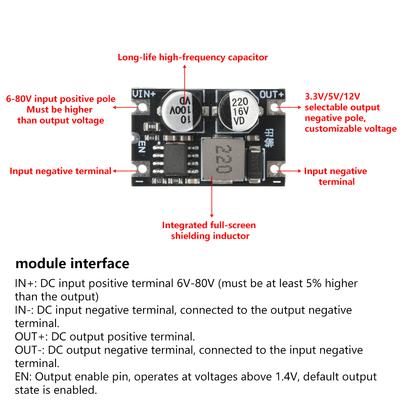 DC 6-80V To 3.3V5V12V1.2A Output High Power DC Power Supply Module Low Ripple High Conversion