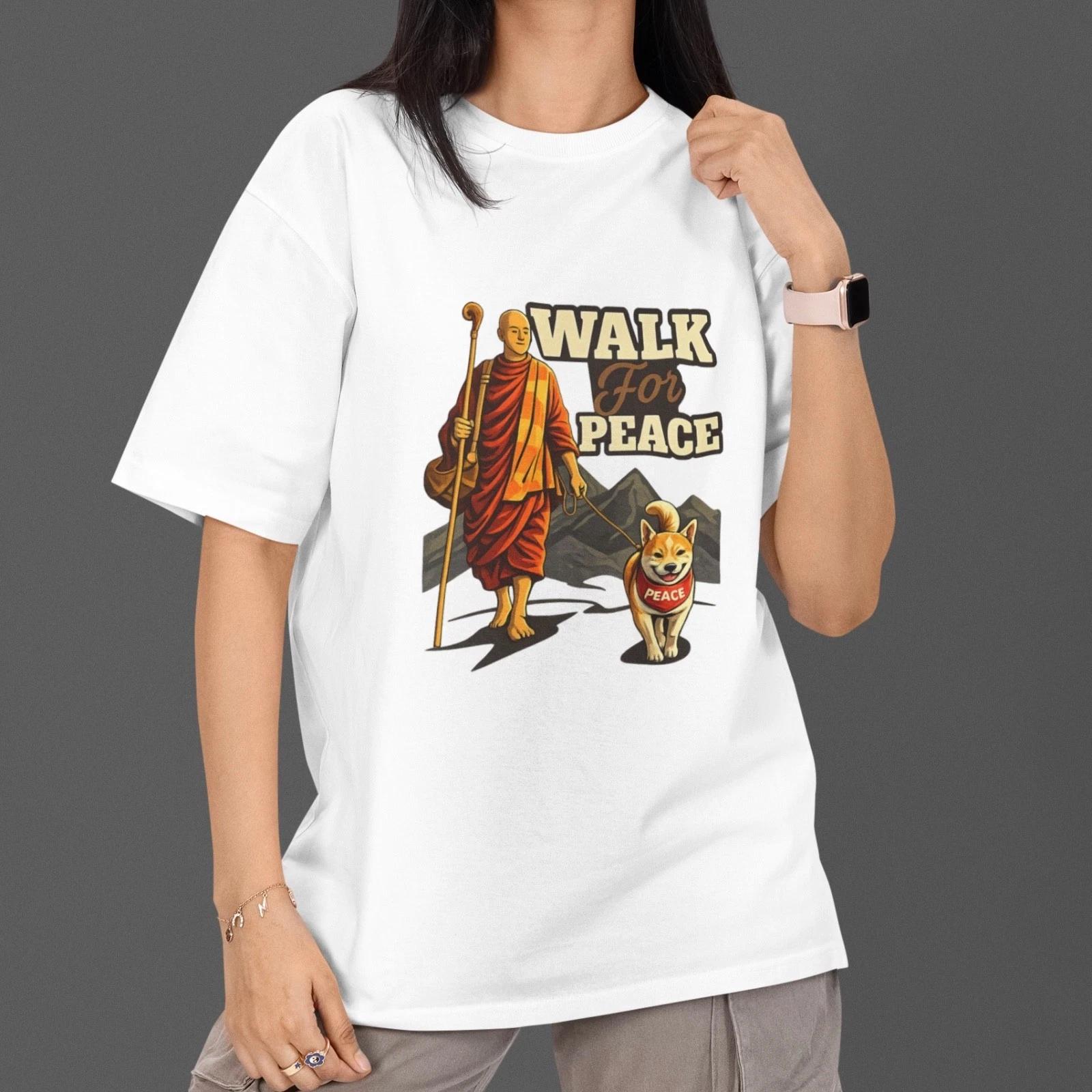 Walk For Peace T Shirt Monk Graphic Tee Spiritual Meditation Yoga Shirt S-5XL XXXL